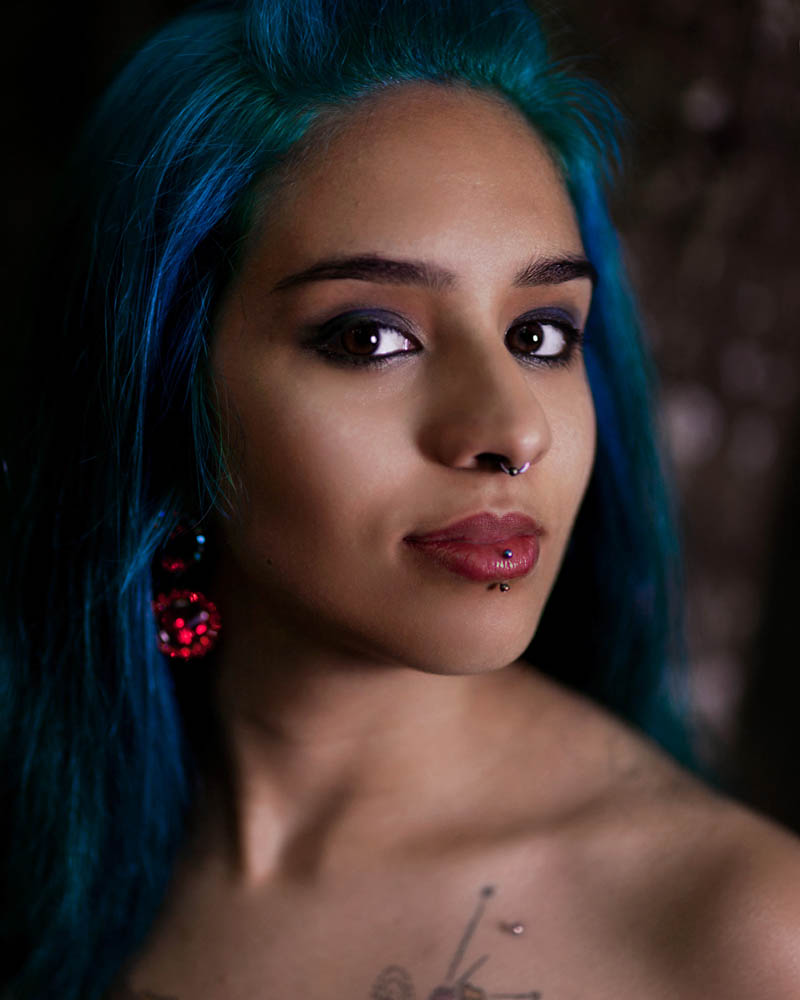 alternate model portrait with blue hair in oregon