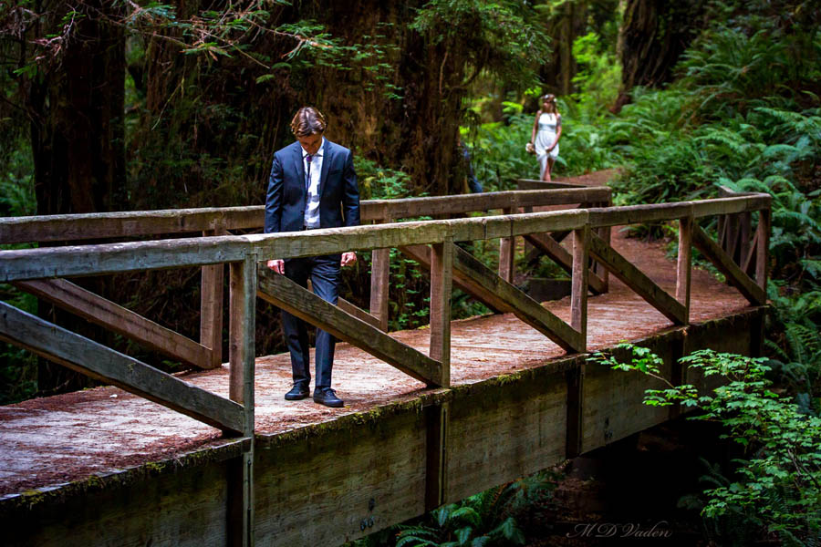 wedding couple standing in river photo by Vaden photography of Medford Oregon